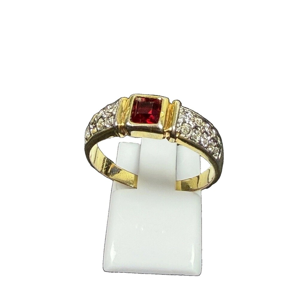 Lab-Created Diamonds with Gold and Ruby Bezel Setting Size 9.5 3Grams